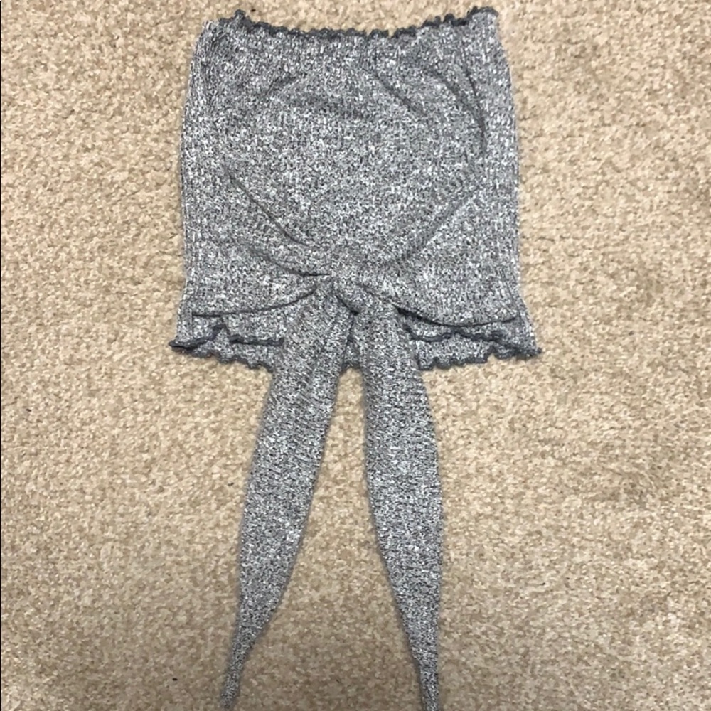 Gray/white tube top with front bow tie